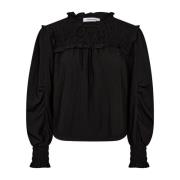 Smock Blouse met Pofmouwen Co'Couture , Black , Dames