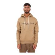 Beige Trui met Logo en Capuchon Tommy Hilfiger , Beige , Heren