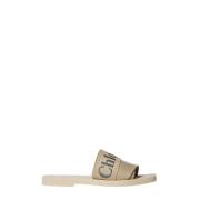 Logo-print Linnen Blend Woody Sandalen Chloé , Beige , Dames