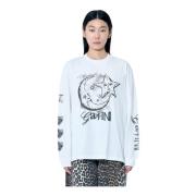 Grafische Print Lange Mouw Katoenen T-shirt Ganni , White , Dames