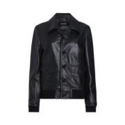 Klassieke Leren Jas Zwart Knoopsluiting Dolce & Gabbana , Black , Dame...