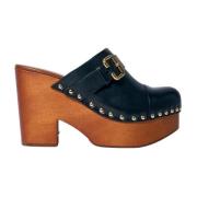 Leren sleehakken met houten zool Chloé , Black , Dames