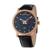 Zwarte Leren Quartz Analoog Horloge Police , Black , Heren