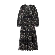 Bloemenprint Midi Jurk met Kantinzetten Sea NY , Black , Dames