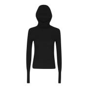 Geribbelde gebreide hoodie top Andrea Adamo , Black , Dames