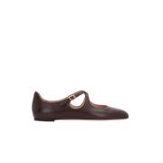 Bordeaux Leren Platte Schoenen Bally , Brown , Dames