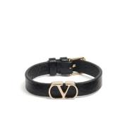 Zwarte Armband met Vlogo-Detail Valentino Garavani , Black , Heren