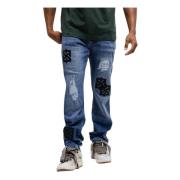 Blauwe Heren Patch Jeans Xplct Studios , Blue , Heren