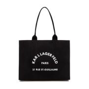 Tote L Zwart Canvas Cirkelvormig Logo Karl Lagerfeld , Black , Dames