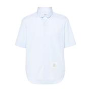 Blauwe Poplin Overhemd met Logopatch Thom Browne , Blue , Heren