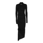 Asymmetrische Jersey Midi Jurk Andrea Adamo , Black , Dames