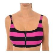 Rugby-geïnspireerde Front Zip Bikini Top Michael Kors , Multicolor , D...