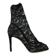 Zwarte Stretch Kant Laarzen Schoenen Dolce & Gabbana , Black , Dames