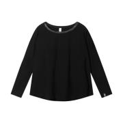 Zwarte longsleeve top van linnenmix 10Days , Black , Dames