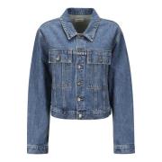 Denim korte pasvorm jas met klepzakken Khaite , Blue , Dames