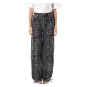 Kant Denim Broek Rotate Birger Christensen , Black , Dames