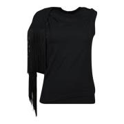 Zwarte T-shirt met franjes Lente-Zomer 2025 MM6 Maison Margiela , Blac...