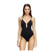 Zwarte microfiber bodysuit met diepe V-hals Diesel , Black , Dames