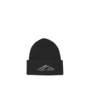 Icon Wol Beanie Muts Ribbel Logo Dsquared2 , Black , Heren