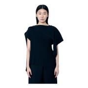 Geplooide effen top met gedrapeerd paneel Issey Miyake , Black , Dames