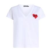 WIT Hart Logo Ronde Hals T-Shirt Karl Lagerfeld , White , Dames