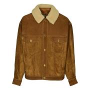 Reis Leren Jas met Corduroy Details Golden Goose , Brown , Heren