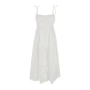 Witte Geborduurde Midi Jurk met Ruches Sea NY , White , Dames