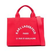 Tote M Rood Canvas Cirkelvormig Logo Karl Lagerfeld , Red , Dames