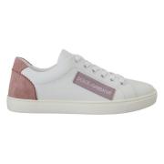 Wit-Roze Leren Lage Sneakers Dolce & Gabbana , White , Dames