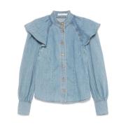 Heldere Blauwe Shirt met Gerimpelde Details Zimmermann , Blue , Dames