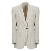 Ivory Linen Blazer Peak Lapel Jacket Brunello Cucinelli , Beige , Dame...