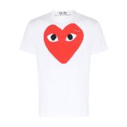 Wit T-shirt met rood hartprint Comme des Garçons Play , White , Heren