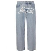 Straight Cut Laser Print Jeans Icecream , Blue , Heren