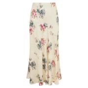 Bloemen Zijden Maxi Rok Loveshackfancy , Beige , Dames