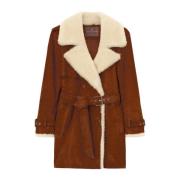 Bruine Shearling Double-Breasted Jas Ermanno Scervino , Brown , Dames