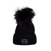 Winter Pom Pom Zwarte Beanie Baldinini , Black , Dames