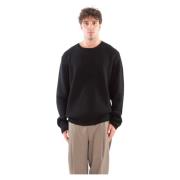 Geribbelde Merinos Crewneck Sweater Seven Gauge , Black , Heren