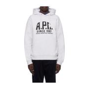 Biologische katoenen hoodie met bedrukt label A.p.c. , White , Heren