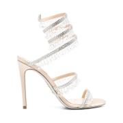 Kristalversierde hoge hak sandalen René Caovilla , Beige , Dames