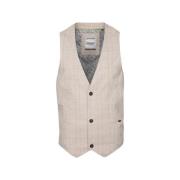 Geruite Linnen Gilet Shirt No Excess , Beige , Heren