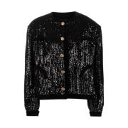 Paillet Crew Neck Fluweel Jas Blazé Milano , Black , Dames