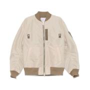 Beige Jas met rits en zakken Sacai , Beige , Heren