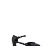 Vierkante neus leren pumps met enkelband Prada , Black , Dames