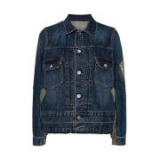 Kleur-blok Denim Jas Sacai , Blue , Dames