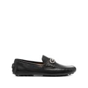 Zwarte Leren Moc Stiksels Schoenen Salvatore Ferragamo , Black , Heren