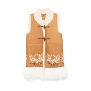 Shearling Shawl Kraag Leren Vest Ermanno Scervino , Beige , Dames