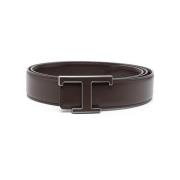 Bruin Leren Logo Gesp Riem Tod's , Brown , Heren