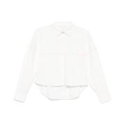 Witte Blouse met Knopen en Verlaagde Zoom Frame , White , Dames