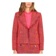 Korte Bouclé Blazer Fuchsia Franje Randen Liu Jo , Red , Dames