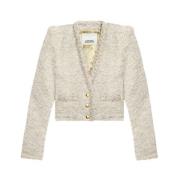 Tweed V-Neck Jas met Zakken Isabel Marant , Beige , Dames